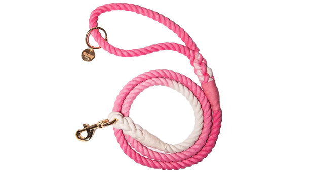 Glow Pups Braided Dog Leash – Pink & White Handmade Rope Leash
