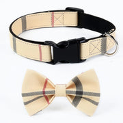 Adjustable Dog Collar with Bowtie – Classic Tartan Plaid Design