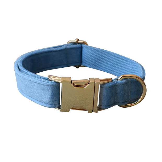 Blue Velvet Dog Collar with Matching Leash – Elegant, Soft & Adjustable