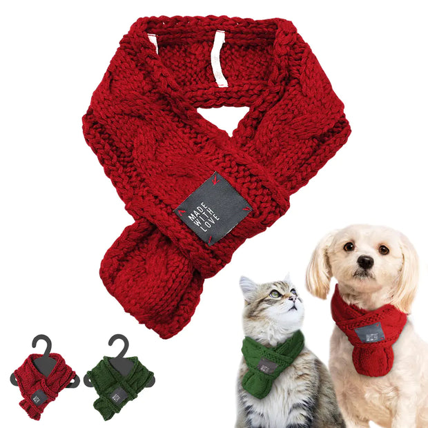 Thick Warm Scarf for Dogs – Cute Woolen Pet Scarf with Bow Tie