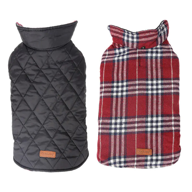 Waterproof Reversible Plaid Dog Jacket – Warm, Stylish & Weather-Resistant