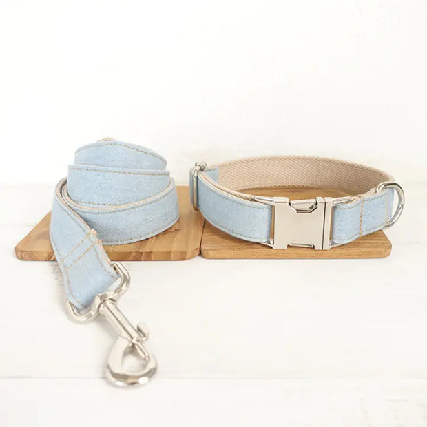 Blue Denim Dog Leash & Collar Set – Durable, Stylish & Adjustable
